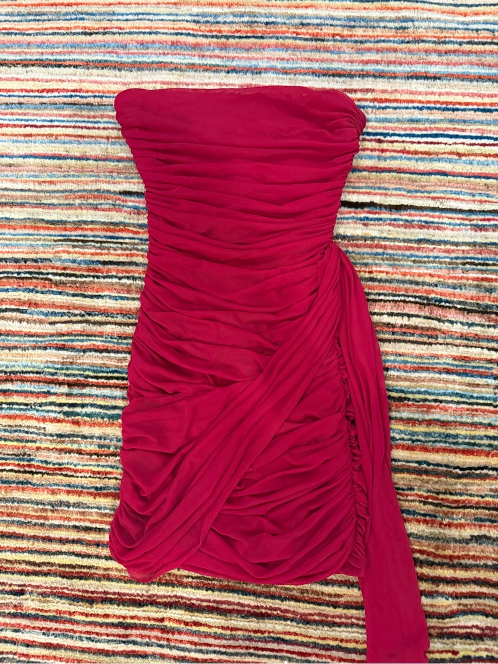 XS Strapless Ruched Cocktail Mini Dress in red